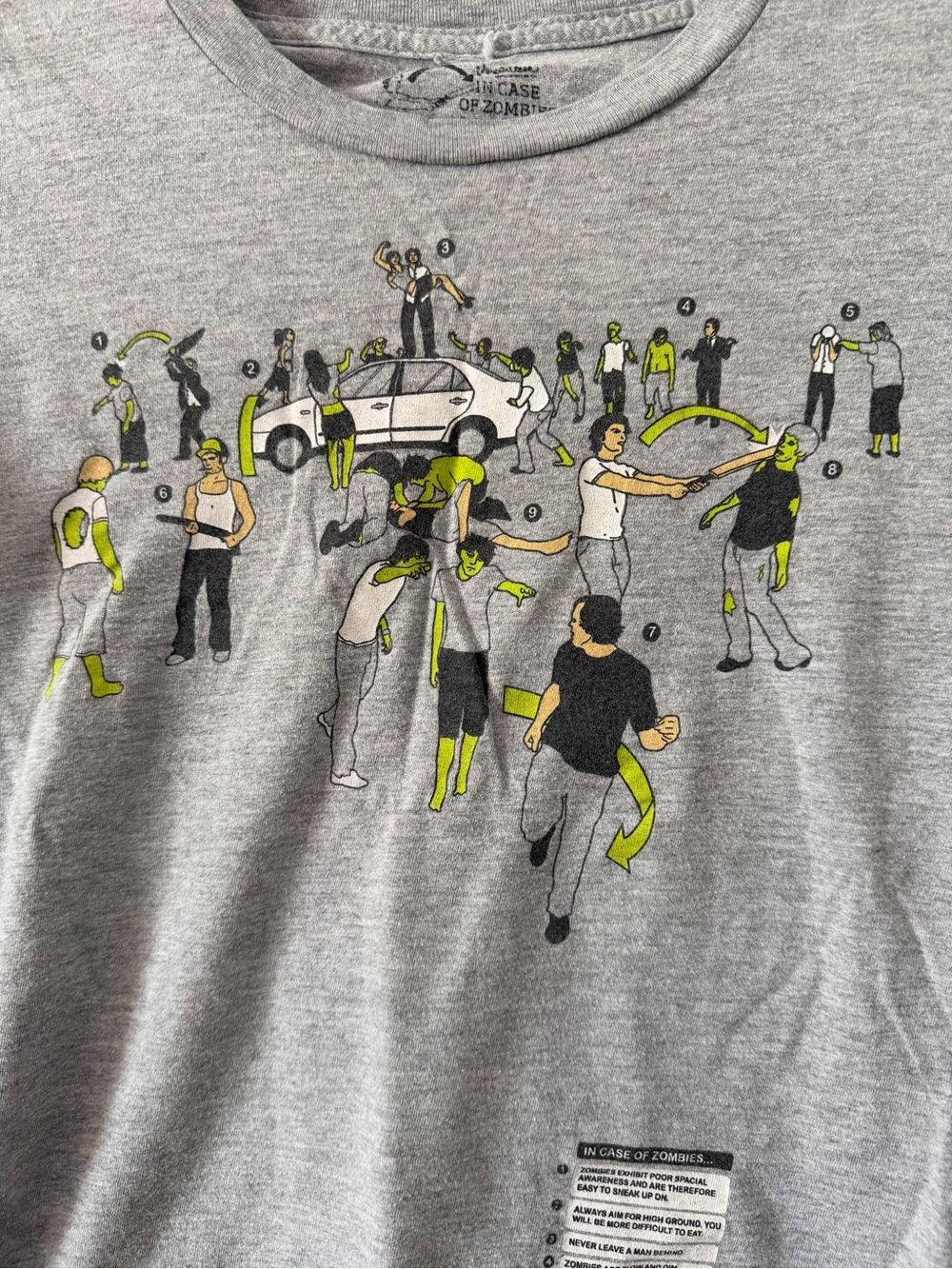 Threadless Grey Tee with In Case of Zombies Instruction Graphic